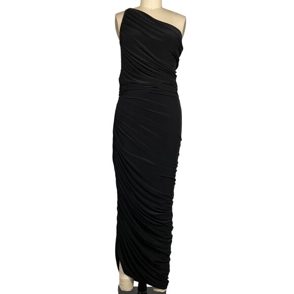 Norma Kamali 'Diana' Black Polyester One-Shoulder Ruched Stretch-Jersey Dress - Picture 2 of 6
